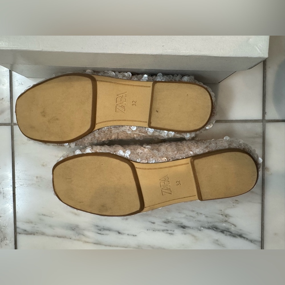 Zara Girls Sequin Ballet Flats - Tan - Picture 7 of 9